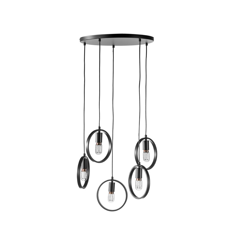 Hanglamp Girare zwart metaal 5-lichts