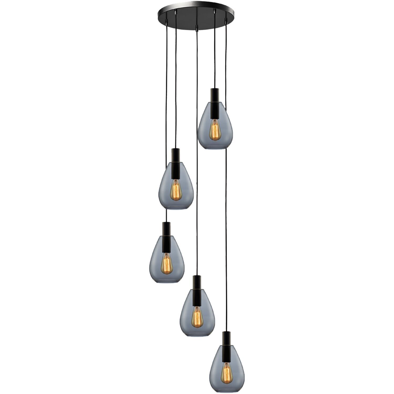 Hanglamp Felinio smoke glas 5-lichts rond