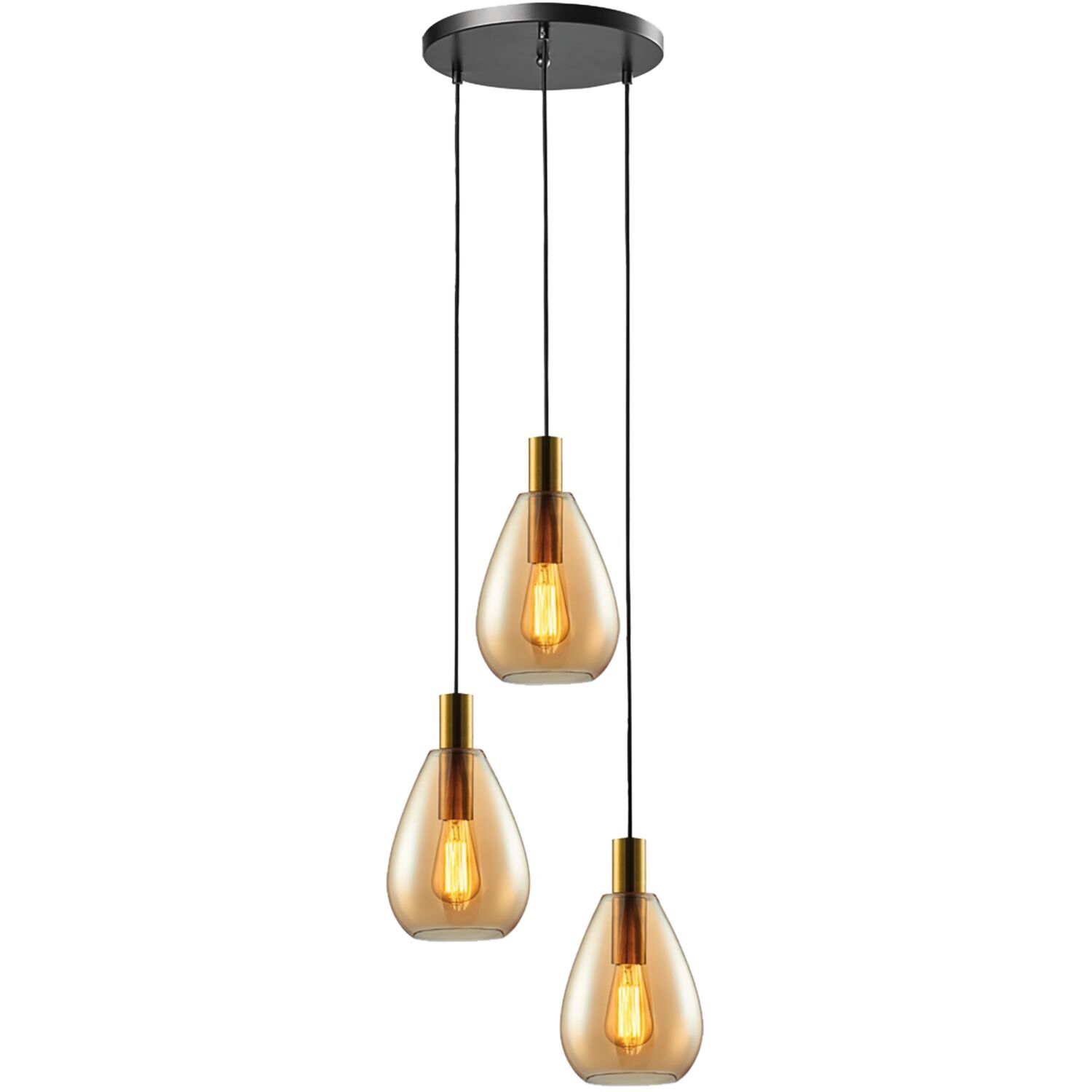 Hanglamp Felinio amber glas 3-lichts rond