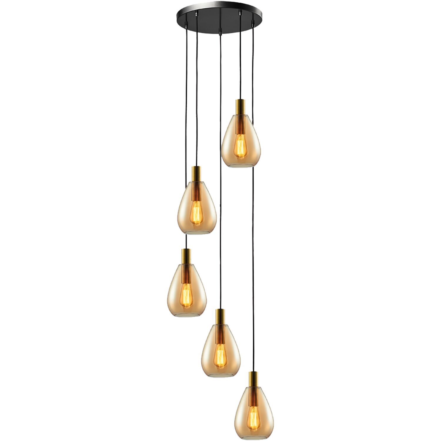 Hanglamp Felinio amber glas 5-lichts rond